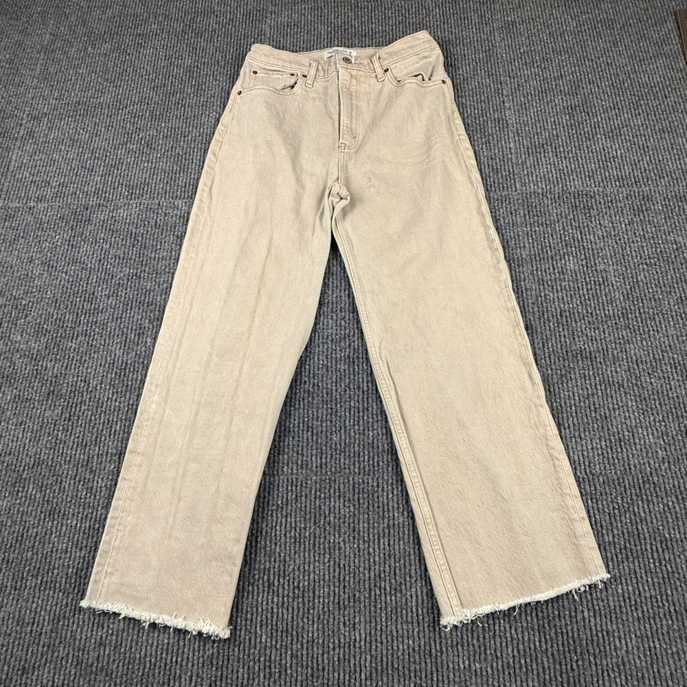 Abercrombie & Fitch 90s Relaxed Jean Size 28/6R High Rise Tan Khaki Raw Hem